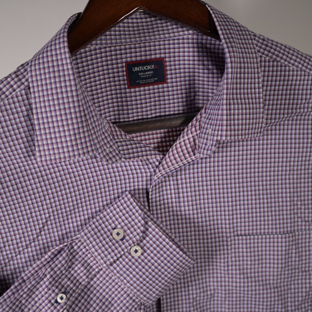 UNTUCKit Mens XXL Regular Fit Performance Shirt Purple Blue Micro Check Stretch